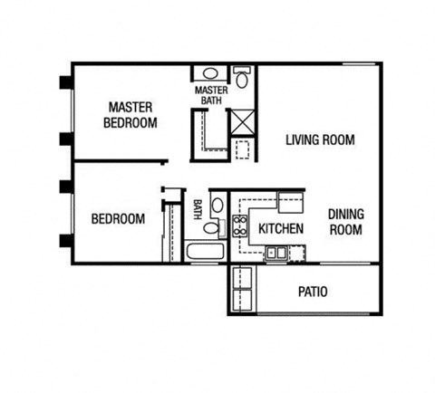 Floor plan for 2 beds, 2 baths, 900 sqft